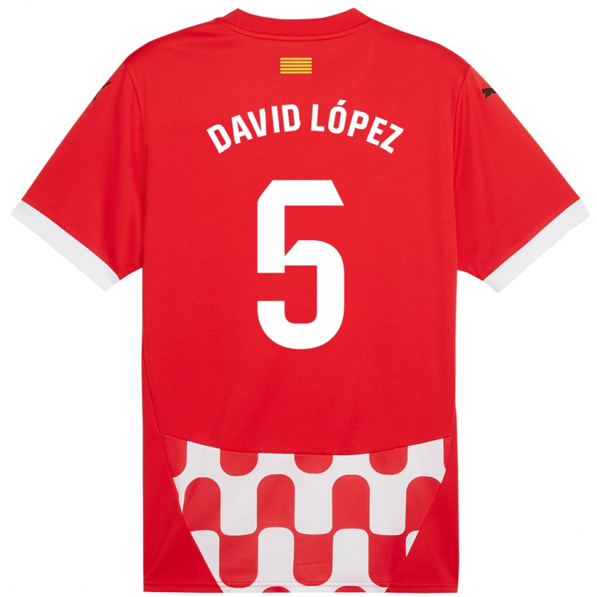 Gyermek Labdarúgás David López #5 Piros Fehér Hazai Jersey 2024/25 Mez Póló Ing