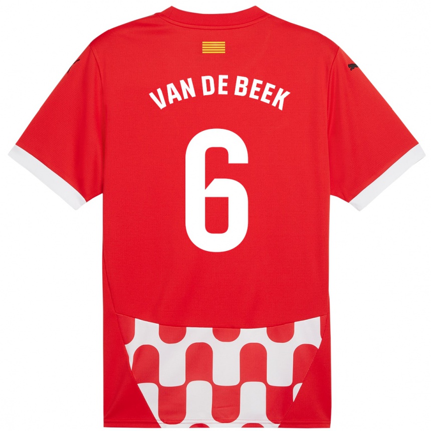 Gyermek Labdarúgás Donny Van De Beek #6 Piros Fehér Hazai Jersey 2024/25 Mez Póló Ing