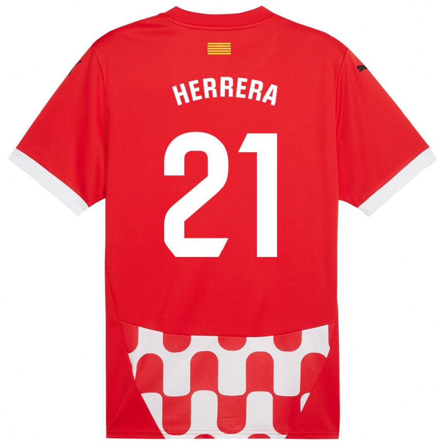 Gyermek Labdarúgás Yangel Herrera #21 Piros Fehér Hazai Jersey 2024/25 Mez Póló Ing