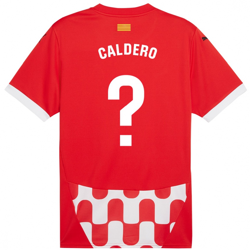 Gyermek Labdarúgás Nil Caldero #0 Piros Fehér Hazai Jersey 2024/25 Mez Póló Ing