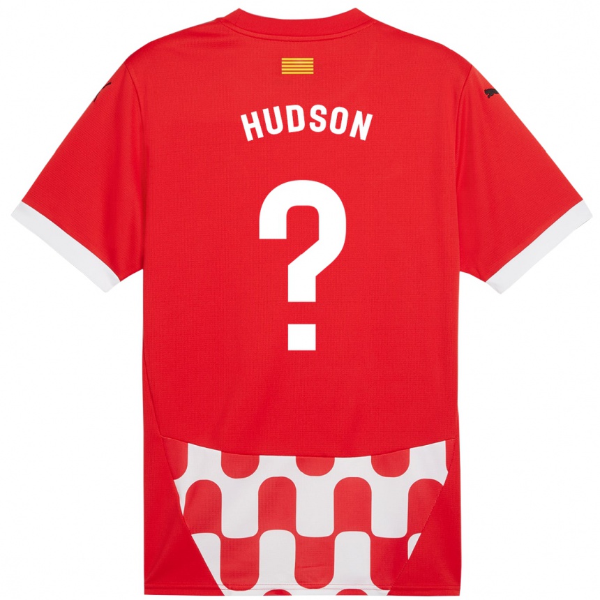 Gyermek Labdarúgás Hudson #0 Piros Fehér Hazai Jersey 2024/25 Mez Póló Ing