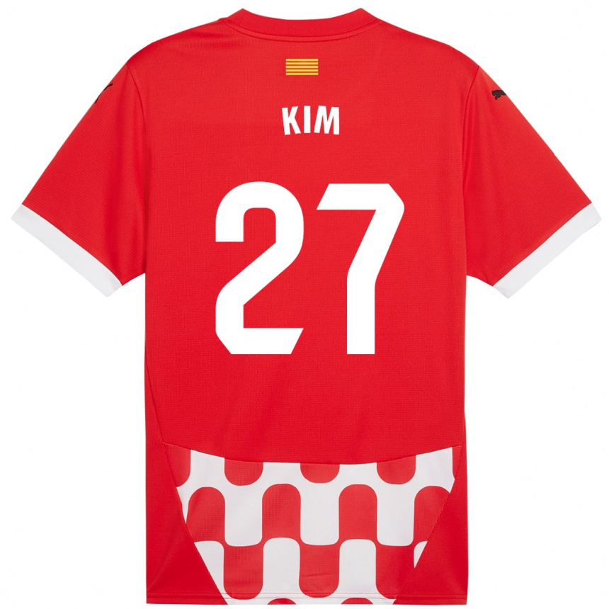 Gyermek Labdarúgás Min-Su Kim #27 Piros Fehér Hazai Jersey 2024/25 Mez Póló Ing