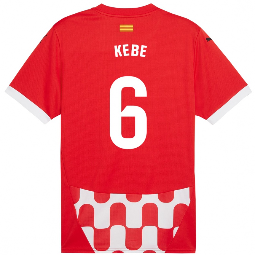 Gyermek Labdarúgás Ibrahima Kébé #6 Piros Fehér Hazai Jersey 2024/25 Mez Póló Ing