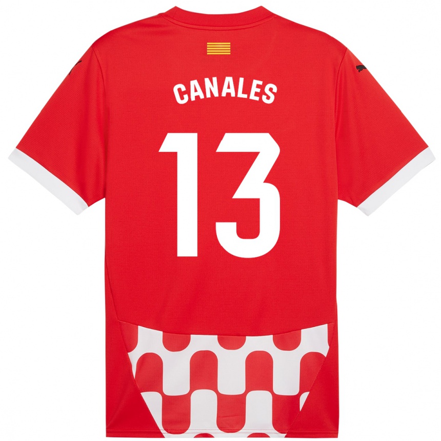 Gyermek Labdarúgás Juanvi Canales #13 Piros Fehér Hazai Jersey 2024/25 Mez Póló Ing