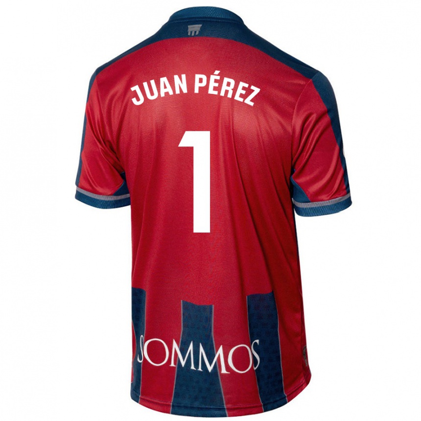 Gyermek Labdarúgás Juan Pérez #1 Piros Kék Hazai Jersey 2024/25 Mez Póló Ing