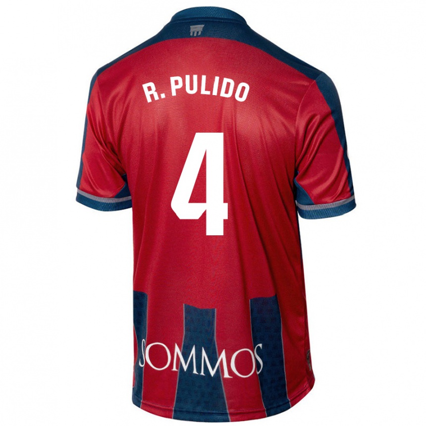 Gyermek Labdarúgás Rubén Pulido #4 Piros Kék Hazai Jersey 2024/25 Mez Póló Ing