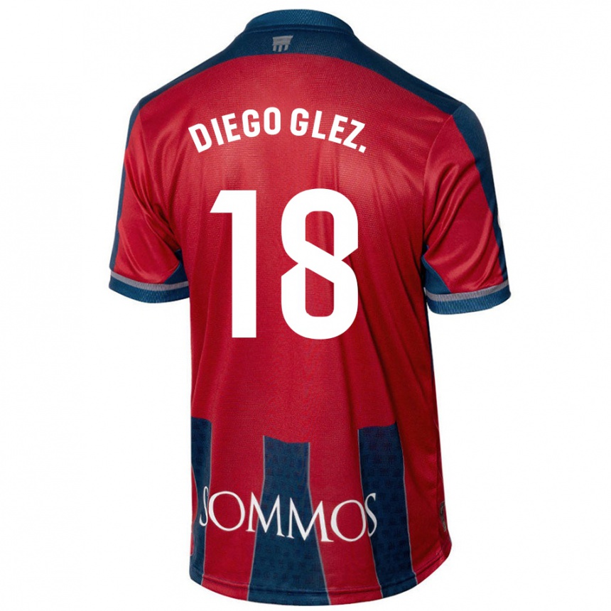 Gyermek Labdarúgás Diego González #18 Piros Kék Hazai Jersey 2024/25 Mez Póló Ing