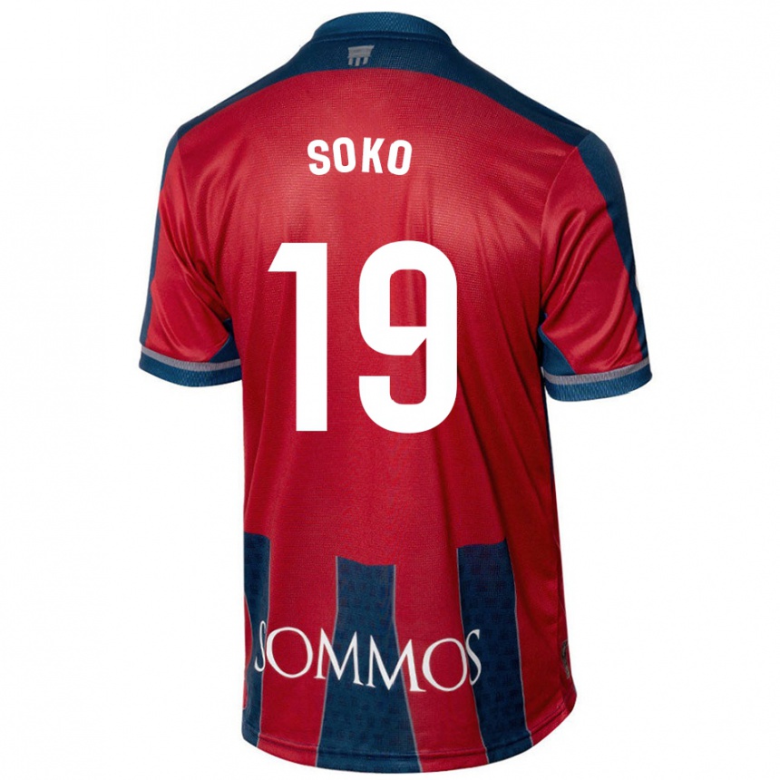 Gyermek Labdarúgás Patrick Soko #19 Piros Kék Hazai Jersey 2024/25 Mez Póló Ing