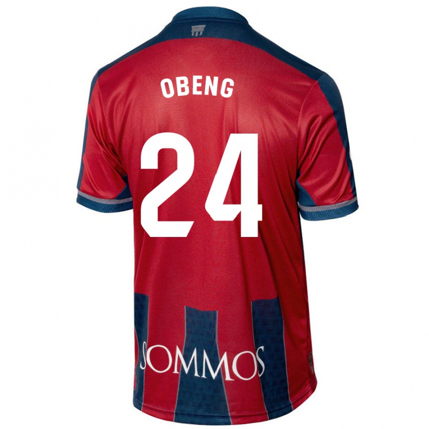 Gyermek Labdarúgás Samuel Obeng #24 Piros Kék Hazai Jersey 2024/25 Mez Póló Ing