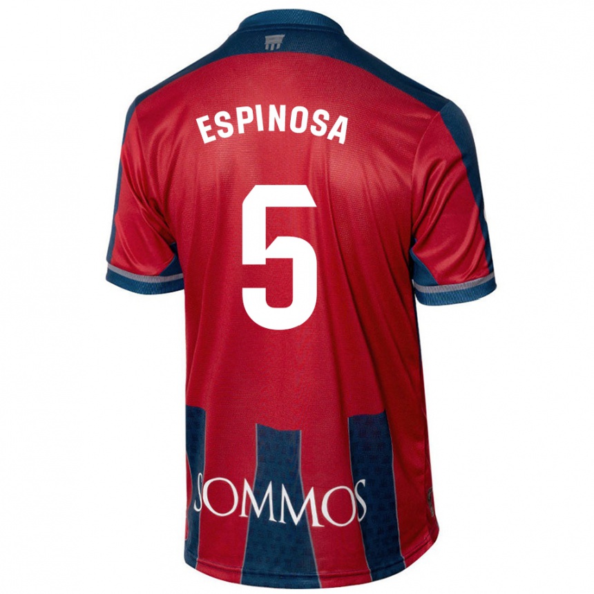 Gyermek Labdarúgás Diego Espinosa #5 Piros Kék Hazai Jersey 2024/25 Mez Póló Ing