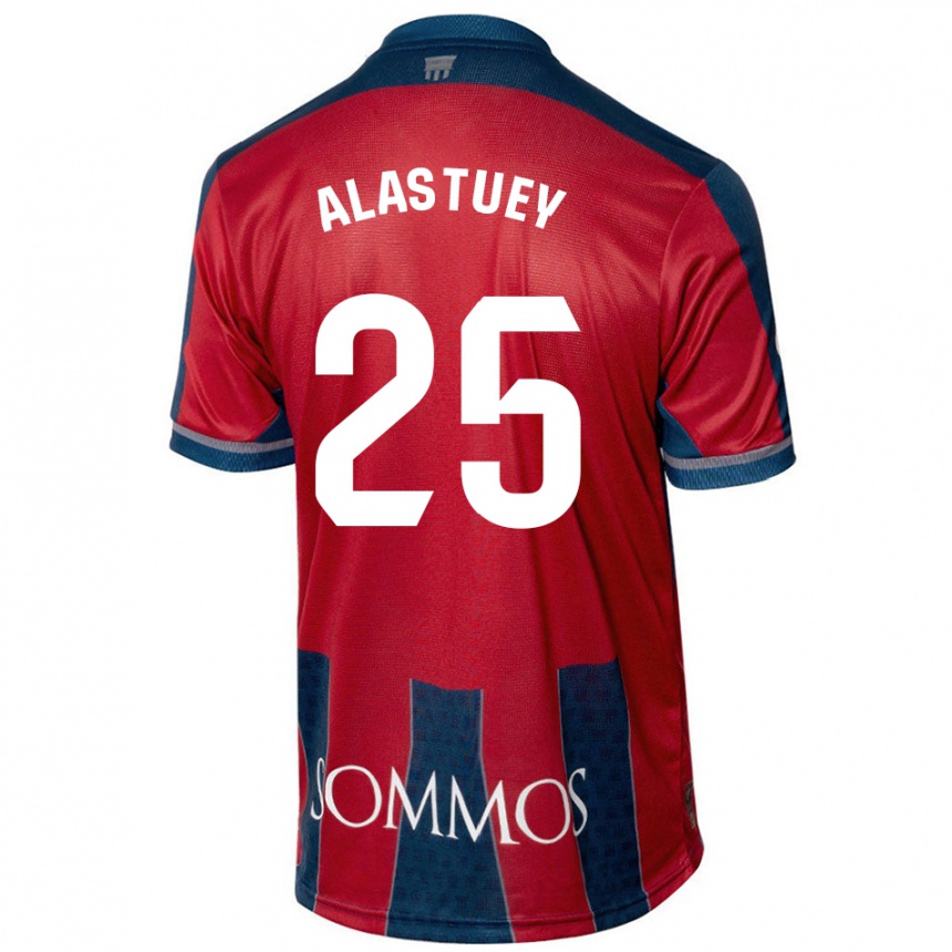 Gyermek Labdarúgás Martina Alastuey #25 Piros Kék Hazai Jersey 2024/25 Mez Póló Ing