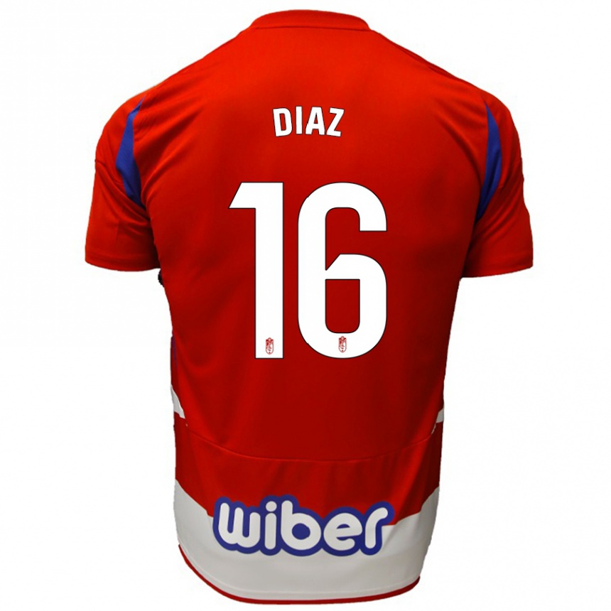 Gyermek Labdarúgás Víctor Díaz #16 Piros Fehér Kék Hazai Jersey 2024/25 Mez Póló Ing