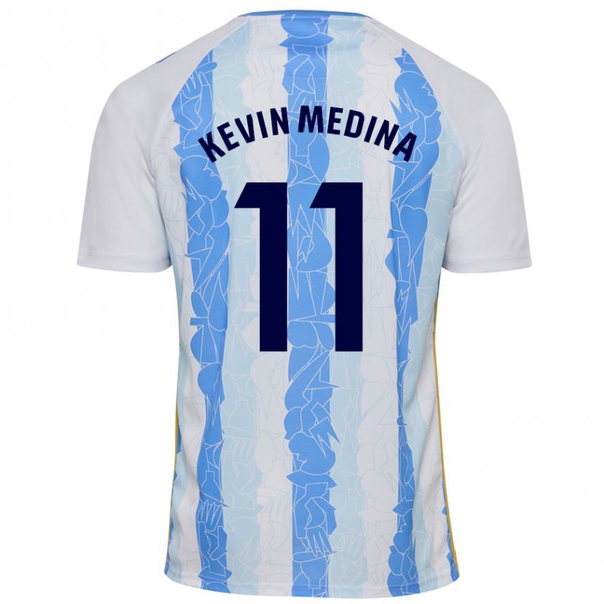 Gyermek Labdarúgás Kevin Medina #11 Fehér Kék Hazai Jersey 2024/25 Mez Póló Ing