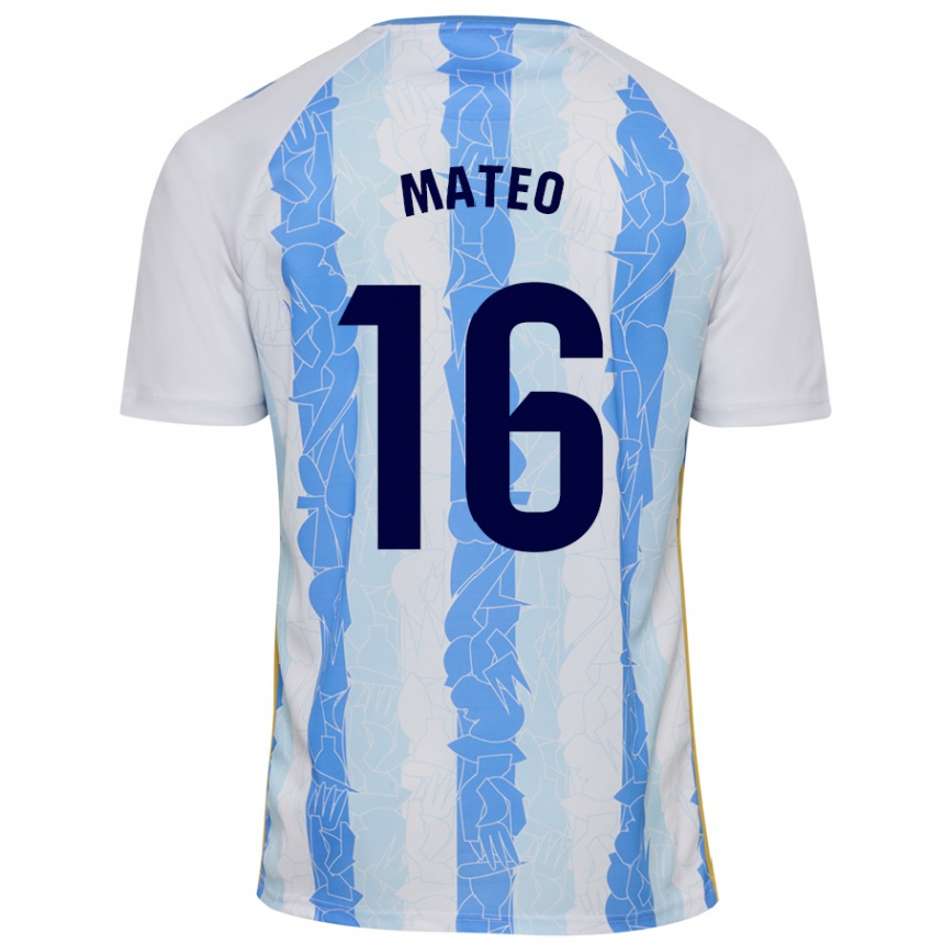 Gyermek Labdarúgás Ángel Mateo #16 Fehér Kék Hazai Jersey 2024/25 Mez Póló Ing