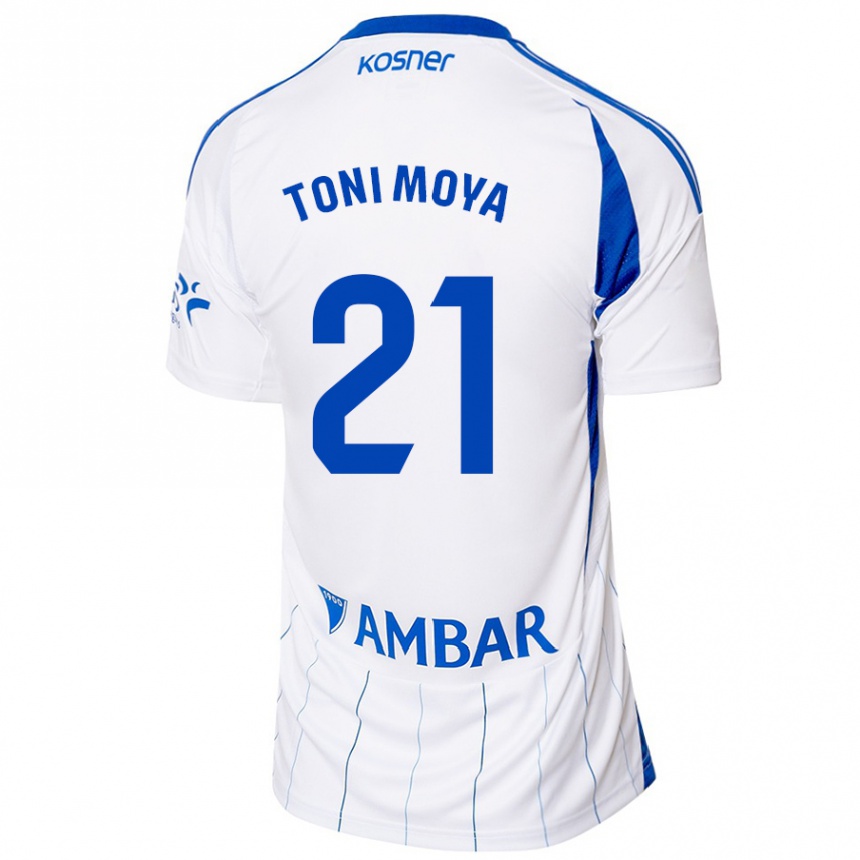 Gyermek Labdarúgás Toni Moya #21 Piros Fehér Hazai Jersey 2024/25 Mez Póló Ing