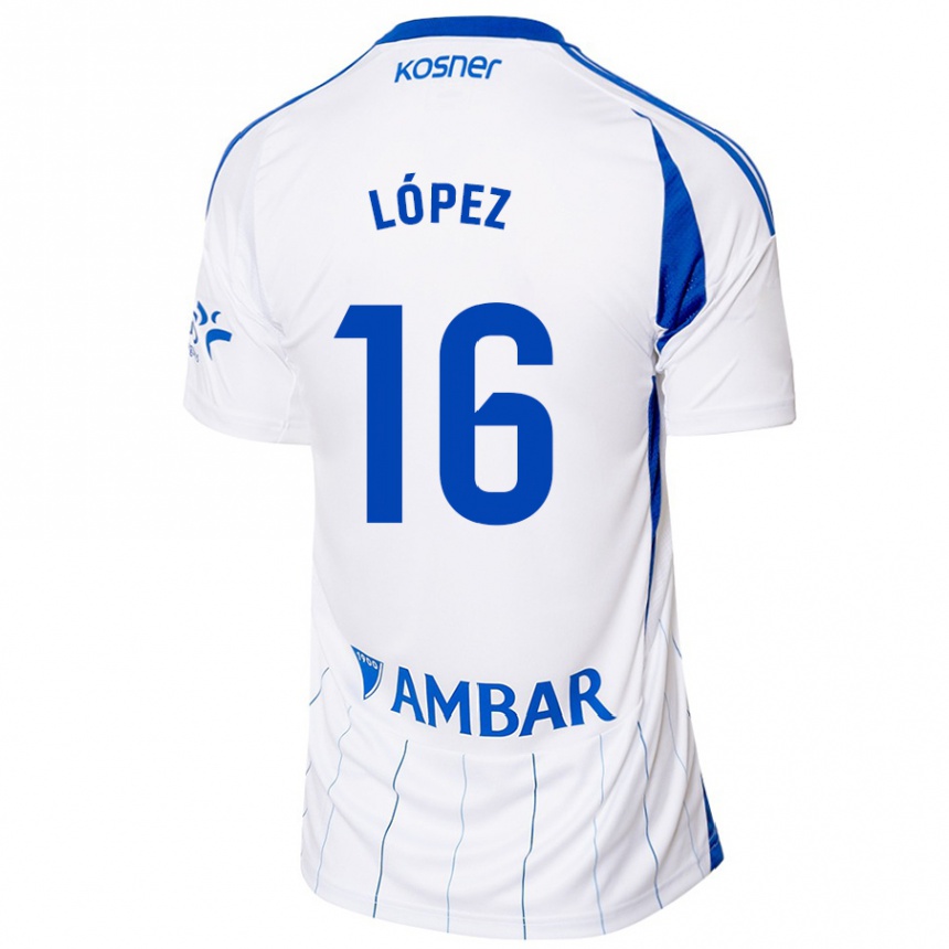 Gyermek Labdarúgás Juan López #16 Piros Fehér Hazai Jersey 2024/25 Mez Póló Ing