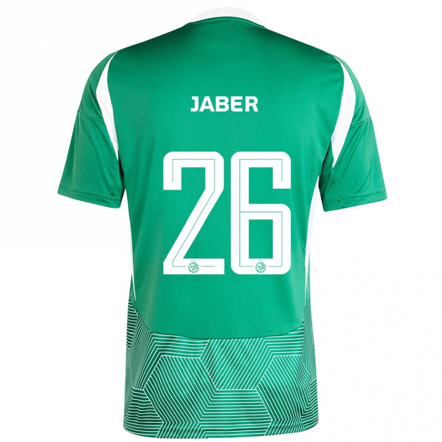 Gyermek Labdarúgás Mahmoud Jaber #26 Zöld Fehér Hazai Jersey 2024/25 Mez Póló Ing