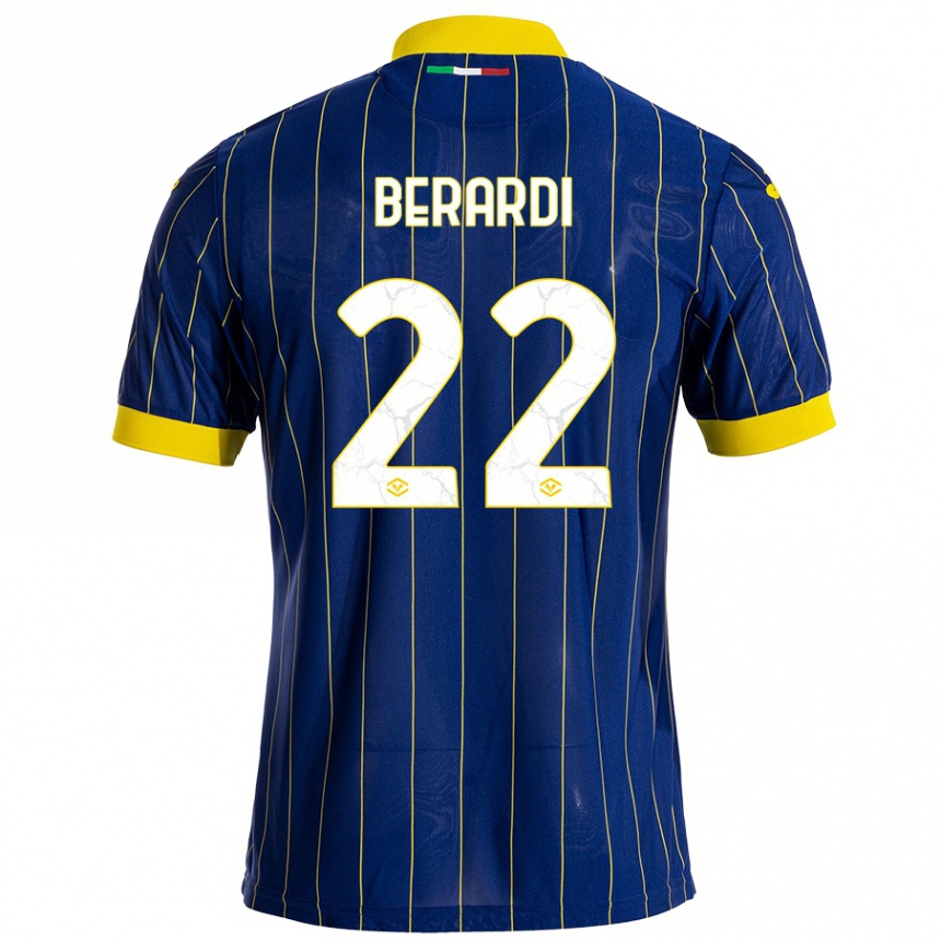 Gyermek Labdarúgás Alessandro Berardi #22 Kék Sárga Hazai Jersey 2024/25 Mez Póló Ing