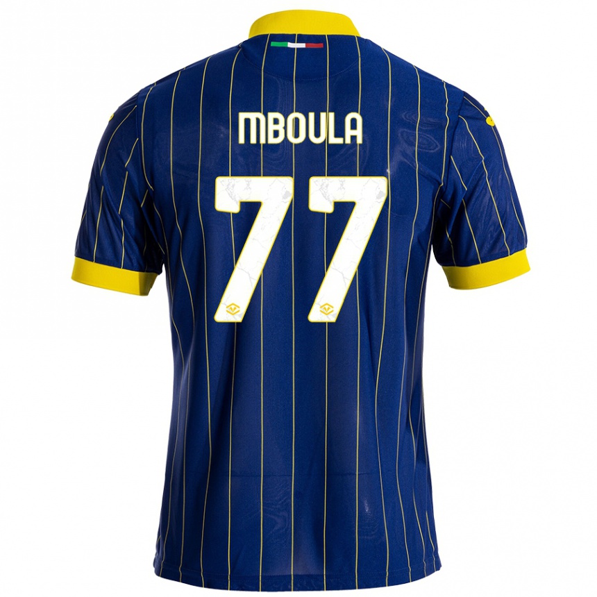 Gyermek Labdarúgás Jordi Mboula #77 Kék Sárga Hazai Jersey 2024/25 Mez Póló Ing