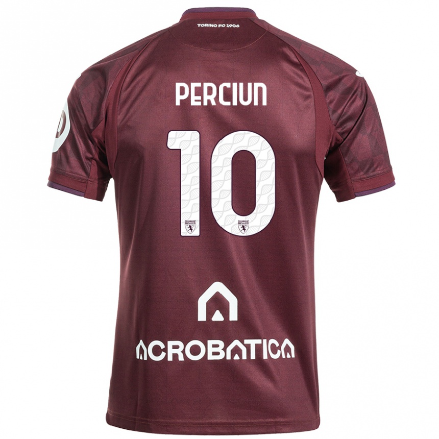 Gyermek Labdarúgás Sergiu Perciun #10 Barna Fehér Hazai Jersey 2024/25 Mez Póló Ing