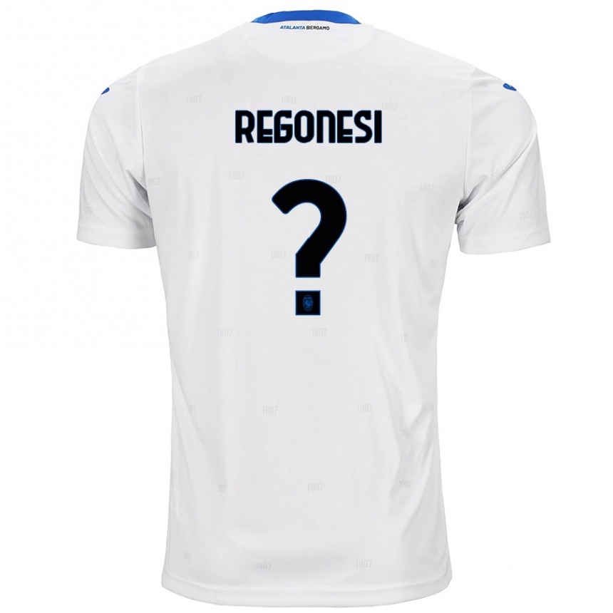 Gyermek Labdarúgás Nicolò Regonesi #0 Fehér Idegenbeli Jersey 2024/25 Mez Póló Ing