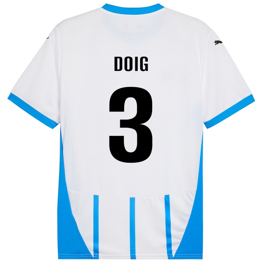 Gyermek Labdarúgás Josh Doig #3 Fehér Kék Idegenbeli Jersey 2024/25 Mez Póló Ing