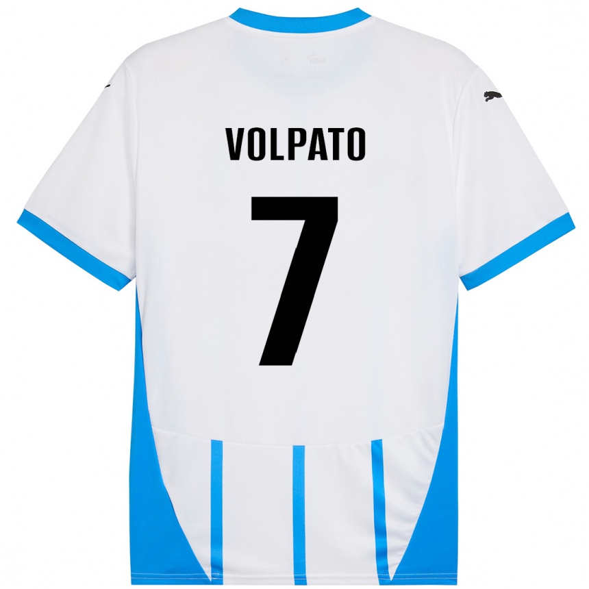 Gyermek Labdarúgás Cristian Volpato #7 Fehér Kék Idegenbeli Jersey 2024/25 Mez Póló Ing