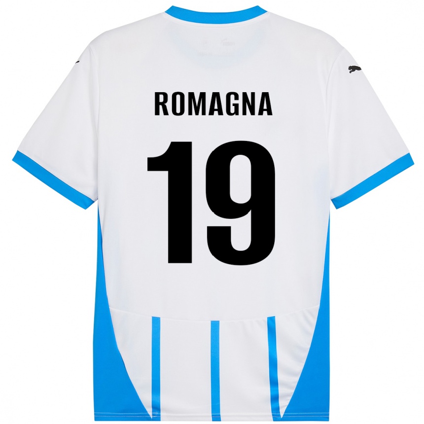 Gyermek Labdarúgás Filippo Romagna #19 Fehér Kék Idegenbeli Jersey 2024/25 Mez Póló Ing