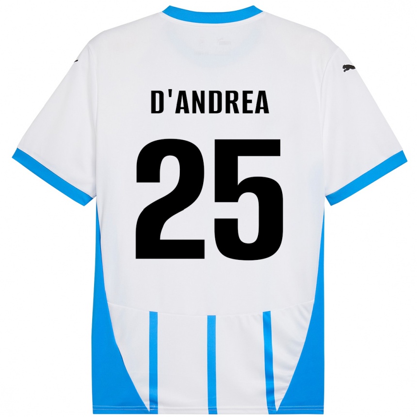 Gyermek Labdarúgás Luca D'andrea #25 Fehér Kék Idegenbeli Jersey 2024/25 Mez Póló Ing