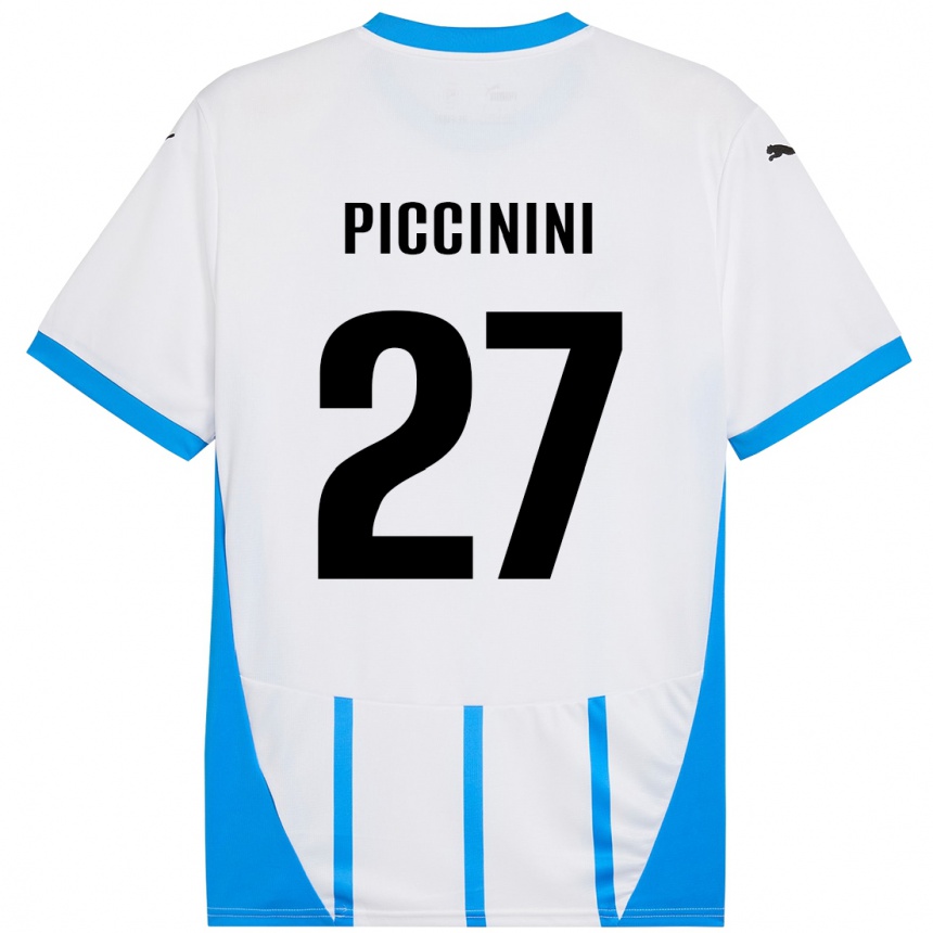 Gyermek Labdarúgás Stefano Piccinini #27 Fehér Kék Idegenbeli Jersey 2024/25 Mez Póló Ing