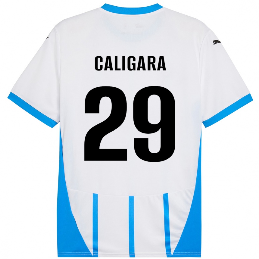 Gyermek Labdarúgás Fabrizio Caligara #29 Fehér Kék Idegenbeli Jersey 2024/25 Mez Póló Ing