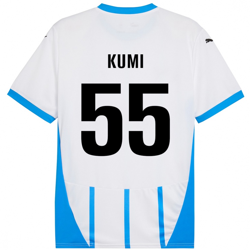 Gyermek Labdarúgás Justin Kumi #55 Fehér Kék Idegenbeli Jersey 2024/25 Mez Póló Ing