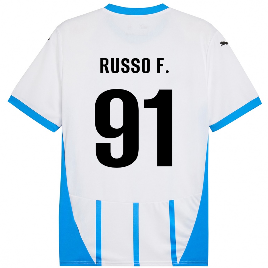 Gyermek Labdarúgás Flavio Russo #91 Fehér Kék Idegenbeli Jersey 2024/25 Mez Póló Ing