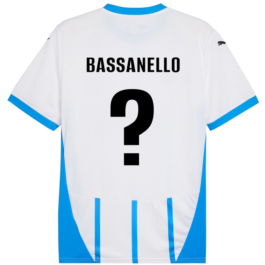 Gyermek Labdarúgás Davide Bassanello #0 Fehér Kék Idegenbeli Jersey 2024/25 Mez Póló Ing