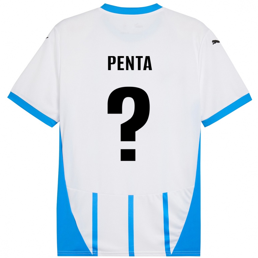 Gyermek Labdarúgás Mattia Penta #0 Fehér Kék Idegenbeli Jersey 2024/25 Mez Póló Ing