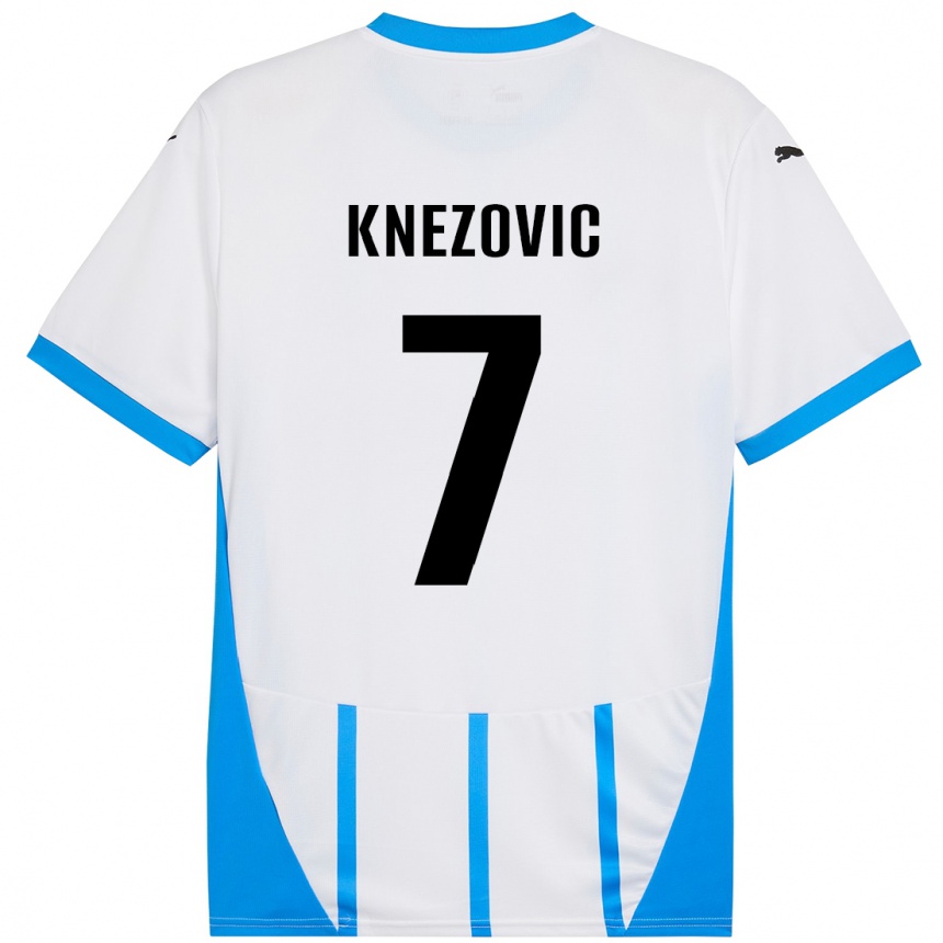 Gyermek Labdarúgás Borna Knezovic #7 Fehér Kék Idegenbeli Jersey 2024/25 Mez Póló Ing