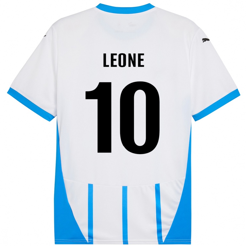 Gyermek Labdarúgás Kevin Leone #10 Fehér Kék Idegenbeli Jersey 2024/25 Mez Póló Ing