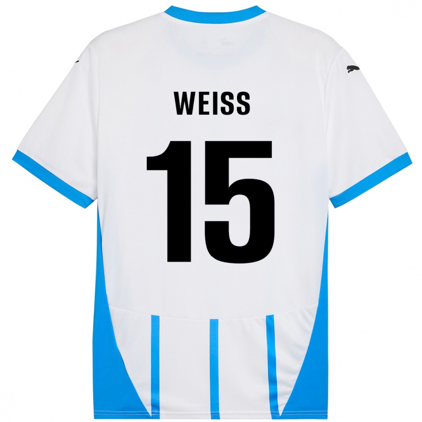 Gyermek Labdarúgás David Weiss #15 Fehér Kék Idegenbeli Jersey 2024/25 Mez Póló Ing