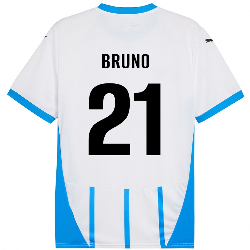 Gyermek Labdarúgás Kevin Bruno #21 Fehér Kék Idegenbeli Jersey 2024/25 Mez Póló Ing