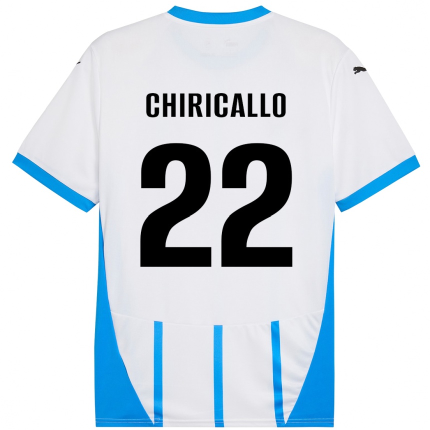 Gyermek Labdarúgás Giovanni Chiricallo #22 Fehér Kék Idegenbeli Jersey 2024/25 Mez Póló Ing