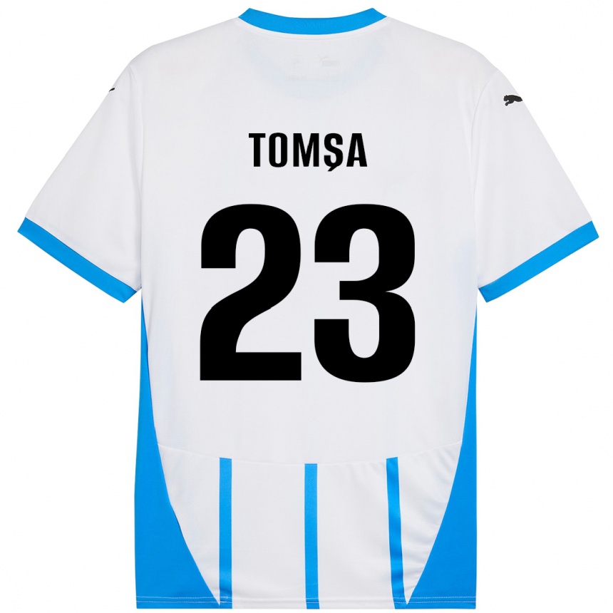 Gyermek Labdarúgás Troy Tomșa #23 Fehér Kék Idegenbeli Jersey 2024/25 Mez Póló Ing