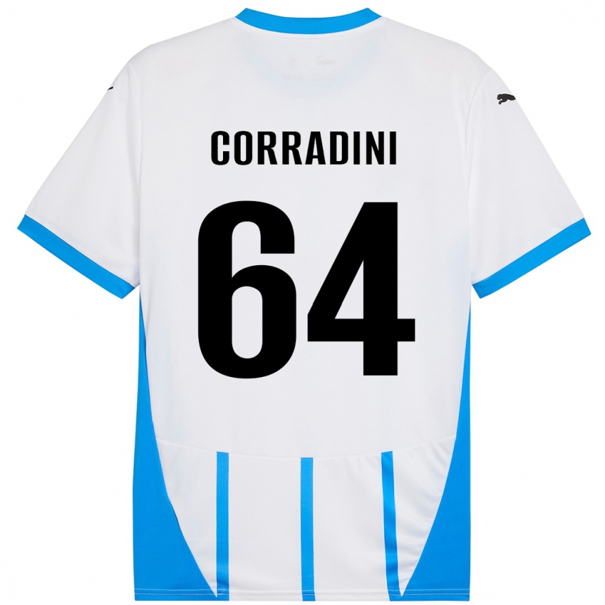 Gyermek Labdarúgás Francesco Corradini #64 Fehér Kék Idegenbeli Jersey 2024/25 Mez Póló Ing