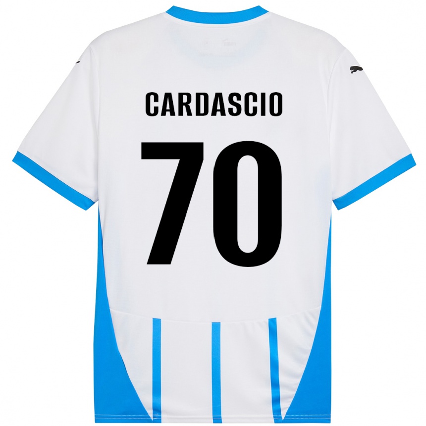 Gyermek Labdarúgás Alessandro Cardascio #70 Fehér Kék Idegenbeli Jersey 2024/25 Mez Póló Ing