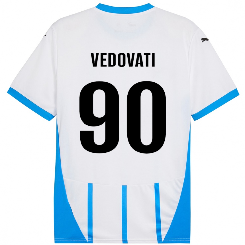 Gyermek Labdarúgás Gabriele Vedovati #90 Fehér Kék Idegenbeli Jersey 2024/25 Mez Póló Ing