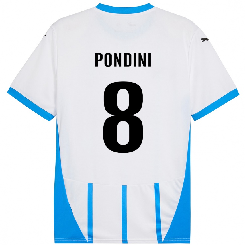 Gyermek Labdarúgás Giada Pondini #8 Fehér Kék Idegenbeli Jersey 2024/25 Mez Póló Ing