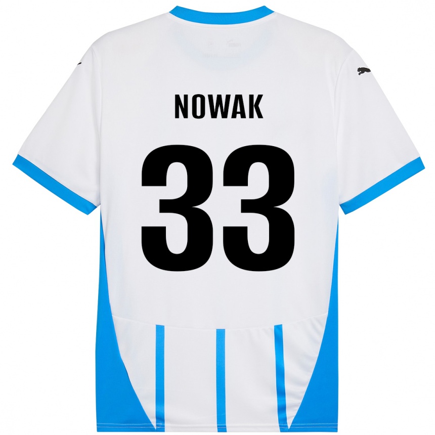 Gyermek Labdarúgás Julie Nowak #33 Fehér Kék Idegenbeli Jersey 2024/25 Mez Póló Ing