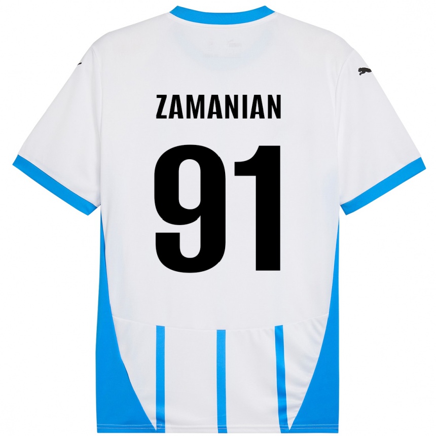 Gyermek Labdarúgás Annahita Zamanian #91 Fehér Kék Idegenbeli Jersey 2024/25 Mez Póló Ing