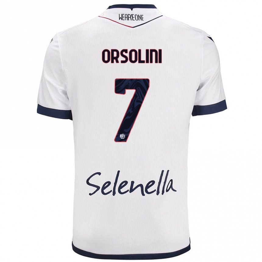 Gyermek Labdarúgás Riccardo Orsolini #7 Fehér Royal Blue Idegenbeli Jersey 2024/25 Mez Póló Ing