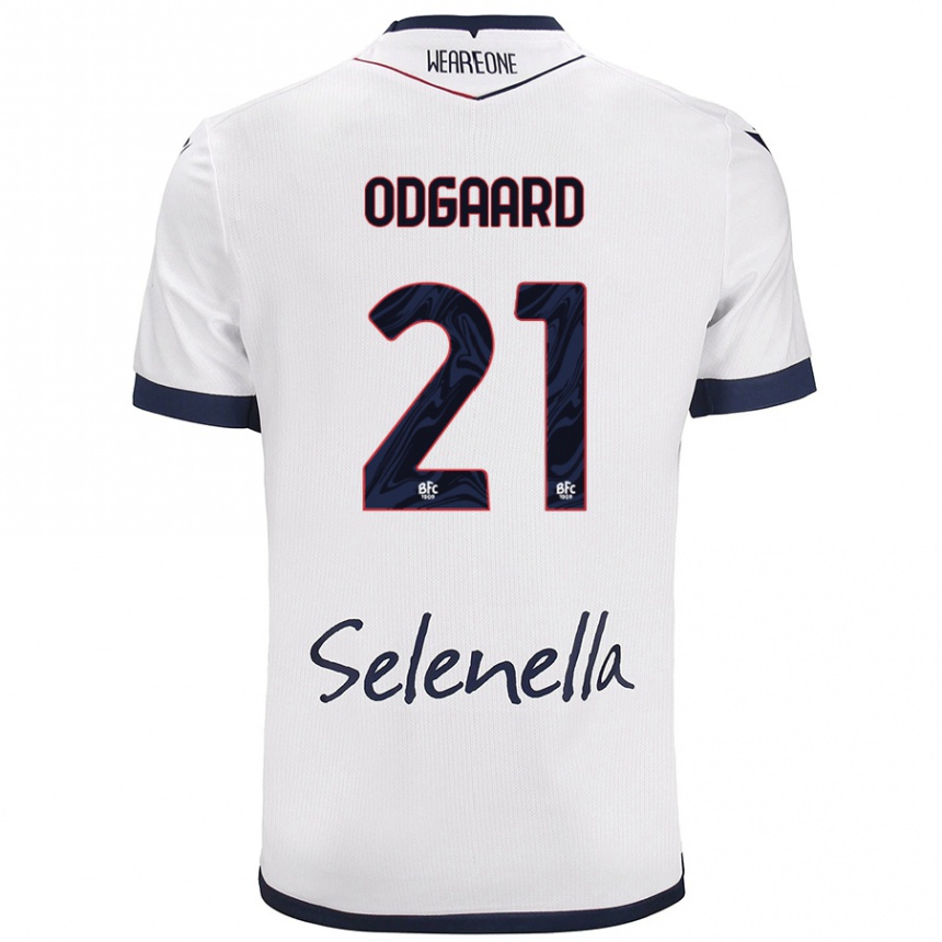 Gyermek Labdarúgás Jens Odgaard #21 Fehér Royal Blue Idegenbeli Jersey 2024/25 Mez Póló Ing