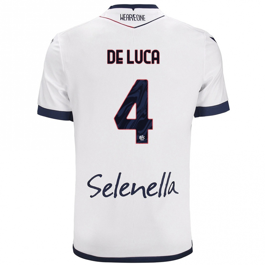 Gyermek Labdarúgás Alessandro De Luca #4 Fehér Royal Blue Idegenbeli Jersey 2024/25 Mez Póló Ing